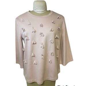 Ann Taylor Factory Embellished Top Toe Back 3/4 Sleeves Size L Pink Spring